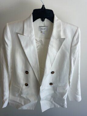 Reiss White Linen Double Breasted Blazer Tortoiseshell Buttons Size 4